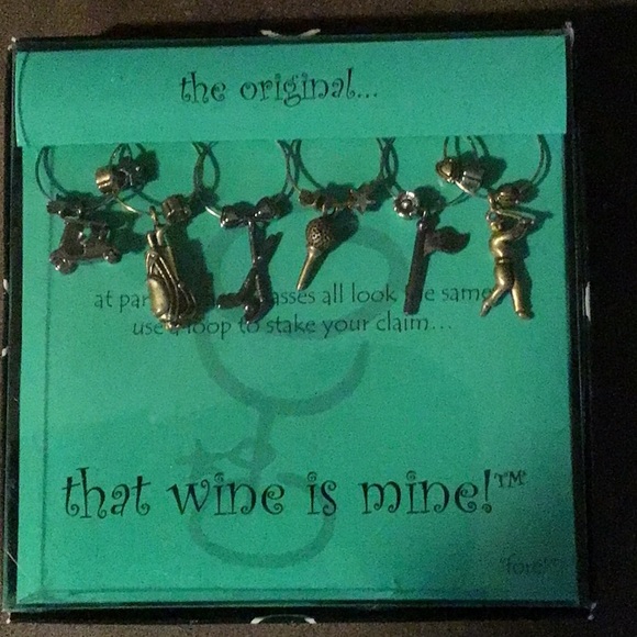 That Wine is Mine Charm Set 6 Charms Golf Theme Easily Identify Your Glass - Picture 1 of 2
